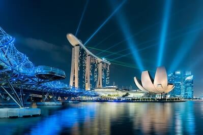 photo locations in Singapore - Helix Bridge, Marina Bay Sands & ArtScience Museum