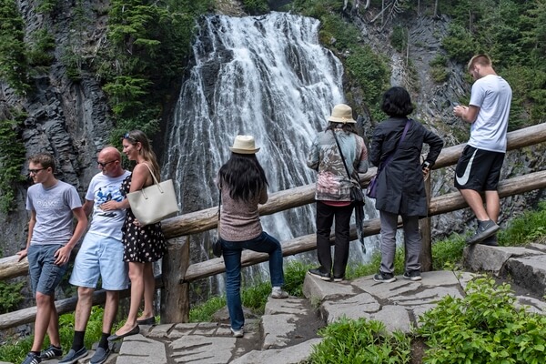 Visitors at Narada Falls Viewing Area