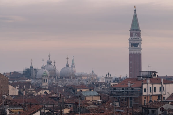 A view toward St Mark's basilica and bell tower