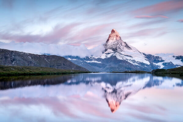 Pink Clouds and Alpenglow around Sunrise, Stellisee