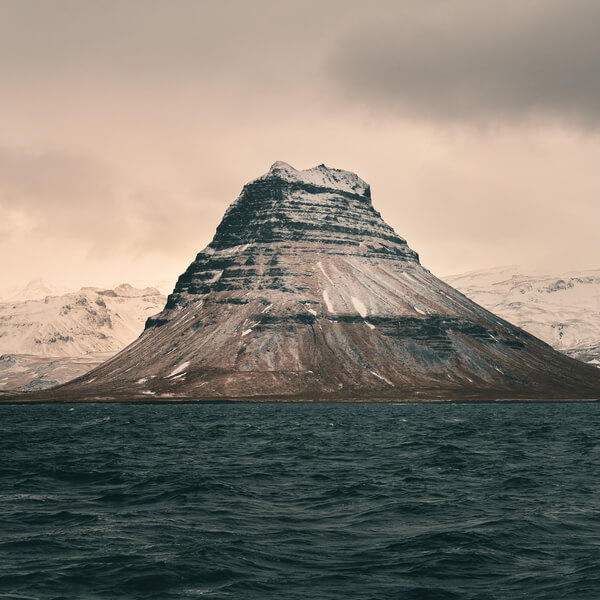 View of Kirkfufell from the North, taken from a whale watching tour boat.