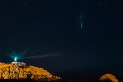 Ile de la Pietra Lighthouse from the South (with Neowise Comet)