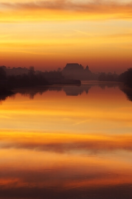 Drava river and Ptuj at dawn