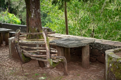 pictures of Madeira - Wooden seats by the Rabaçal Nature Spot cafe