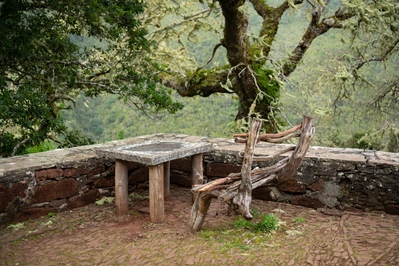 photos of Madeira - Wooden seats by the Rabaçal Nature Spot cafe