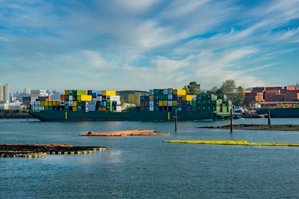As I was shooting a large container ship came up the river. I liked the mix of colors that appeared in the shot.