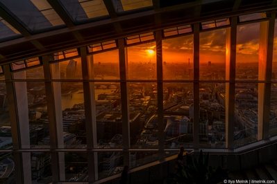 At the sunset from the rooftop restaurant of Sky Garden.