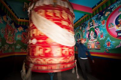 photo spots in Everest Region - Tengboche prayer wheel