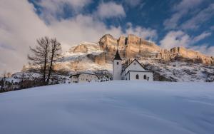 images of The Dolomites - La Crusc Church with Monte Cavallo