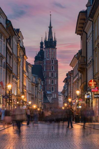 photography locations in Krakow - St. Mary's Basilica from Floriańska Street