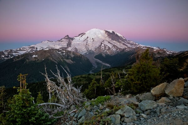 Mount Rainier viewed at dawn from Dege Peak