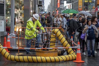Even road works cannot stop Times Square