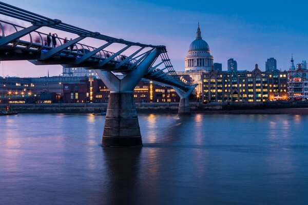 View of St Paul's from Milleniu Bridge at blue hour
