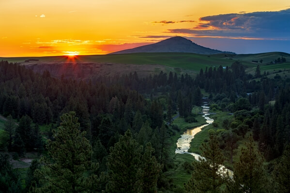 View of sunset by Steptoe Butte in June. 