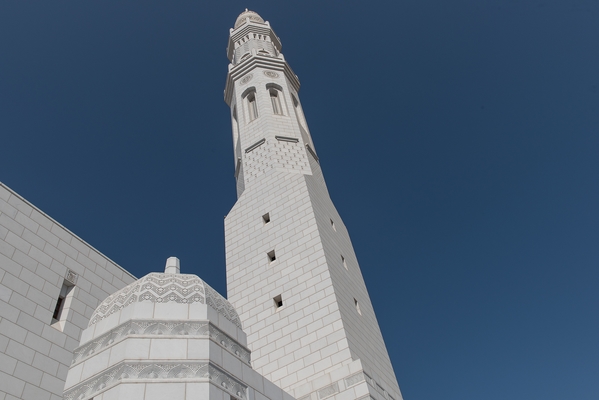 Mohammed Al Ameen mosque, one of four minarets in white marble