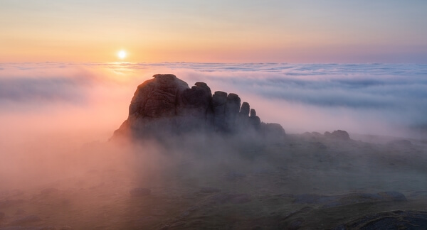 Haytor at sunrise in July with a full regional temperature inversion