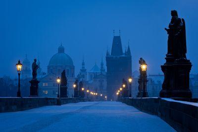 Winter early morning view of Charles Bridge