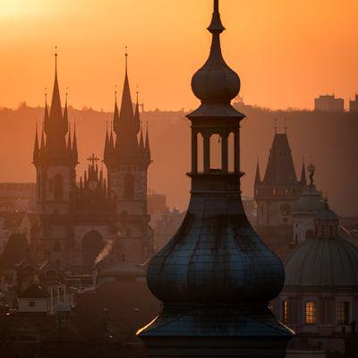 Prague tower during sunrise