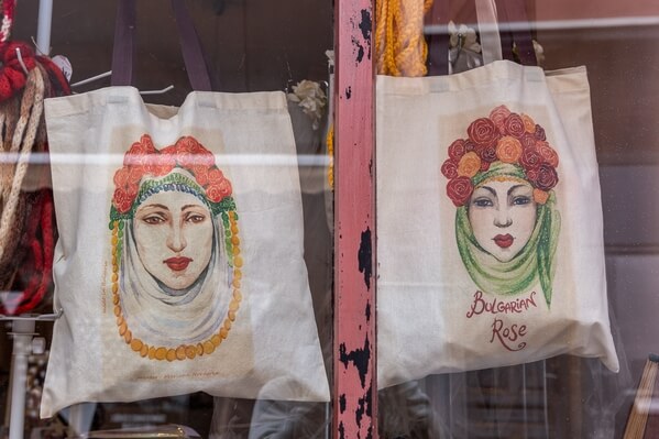 Shop at Kapana district in Plovdiv selling goods with traditional motifs 