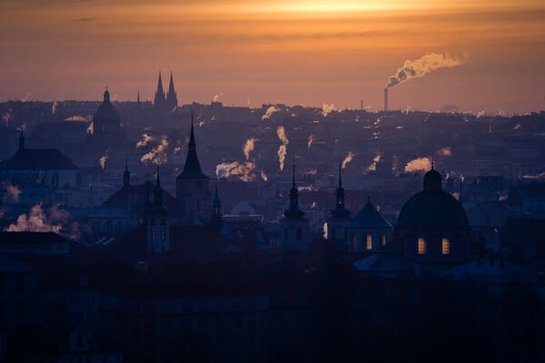 Cold winter morning atmosphere of the Prague as seen from the view by Černá věž (Cerna Tower)