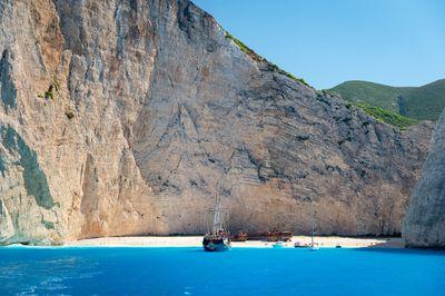 Navagio beach with the shipwreck as seen from the sea