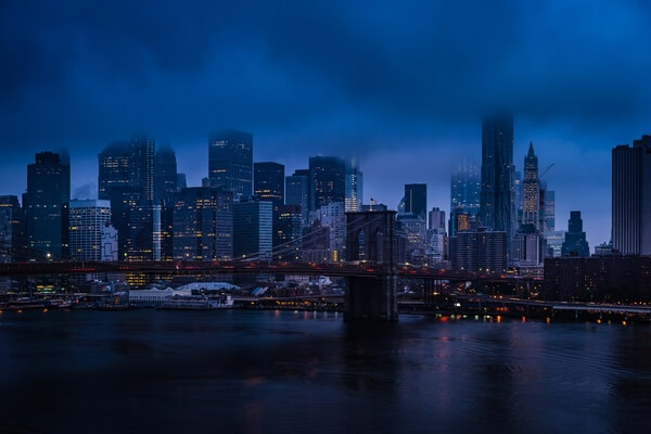 View from the Manhattan Bridge during bad weather/low clouds