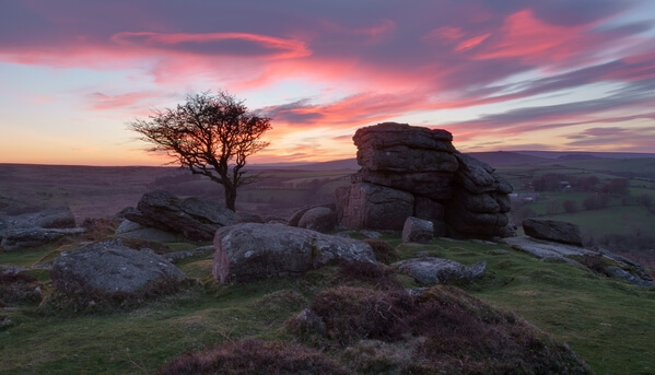 Emsworthy Rocks looking west, sunset, afterglow