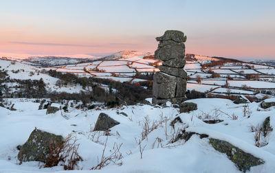 Bowerman's Nose on a winter sunrise in the snow.