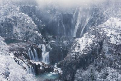 An elevated view of the Big Waterfall (Veliki slap) and the Sastavci Falls