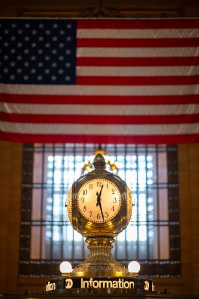 Detail of the clock in the middle of the main hall of the Grand Central Terminal