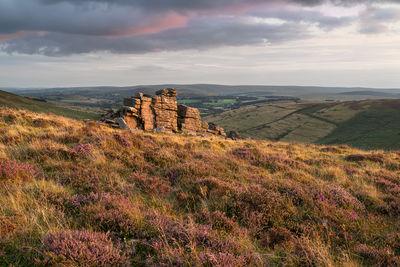 August sunset, looking south, the heather can be quite stunning.
