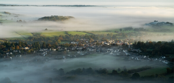 A view to Chagford on a misty autumn morning.
