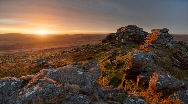 A late winter sunrise looking south of the most iconic stacks on the tor.