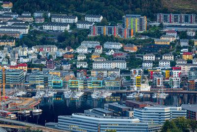 Telephoto shot of a neighborhood south of downtown Bergen.