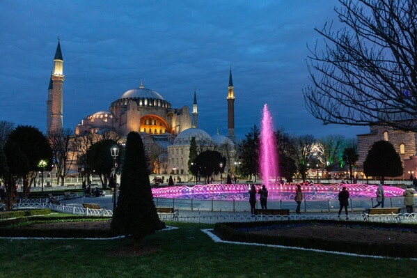 Blue hour at the fountain by Hagia Sophia 