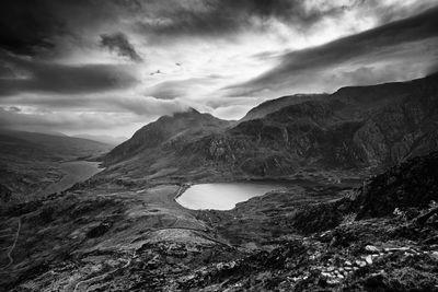 View from the path leading to Pinnacle Crag, above Cwm Idwal, looking down the Ogwen Valley