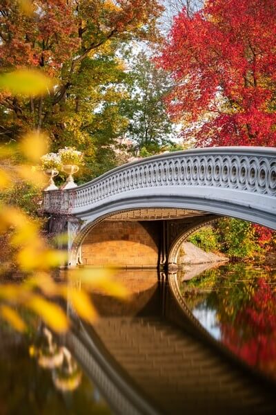 Bow Bridge with beautiful autumn colored trees around