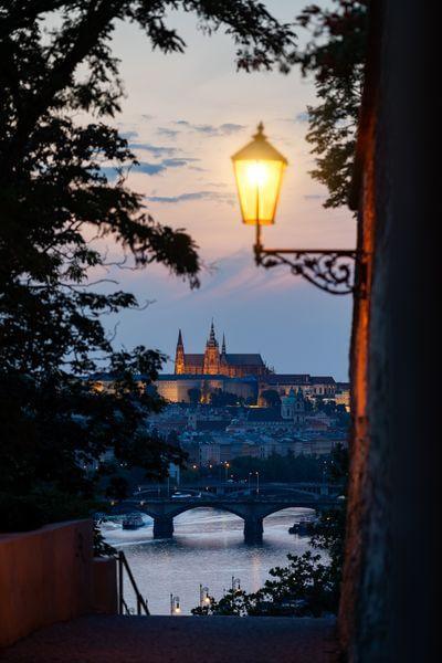 Evening shot of Prague Castle from Vyšehrad