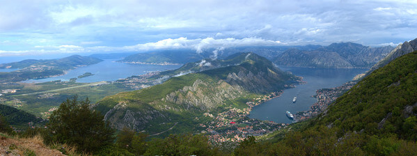 Panorama stitched from 9 individual shots.
Gives a good sense of the shape and extent of the Bay of Kotor.
