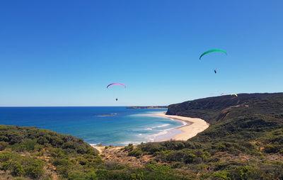 Paragliders over Southside beach, taken from near the car park. 