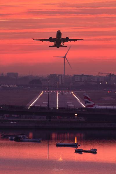 View to the east of London City Airport at dawn