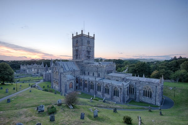 St David's cathedral at sunset