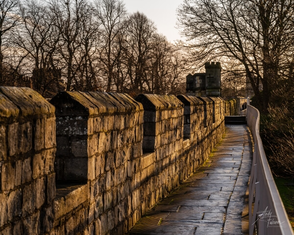 Looking along the historic city walls that guard the city centre