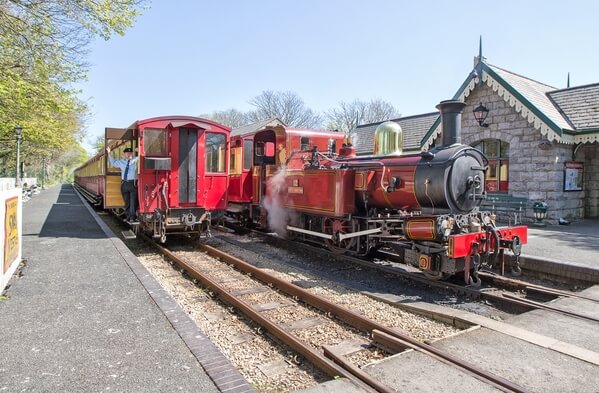Castletown steam railway station lies midway between Douglas and Port Erin and therefore allows trains to pass on the normally single track route. Trains operate every two hours between March and November ~ always check the timetable.
