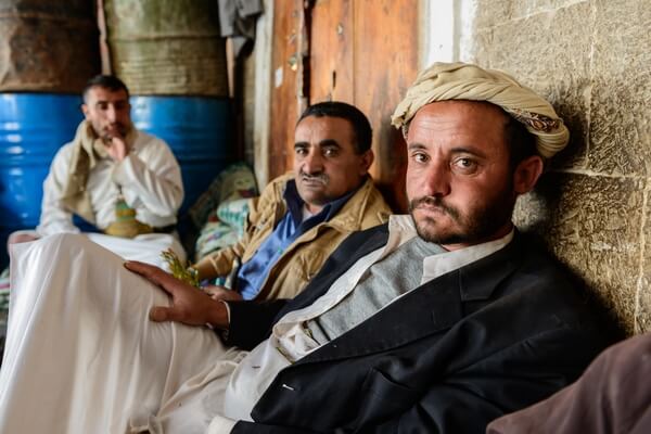 Yemeni men chewing khat