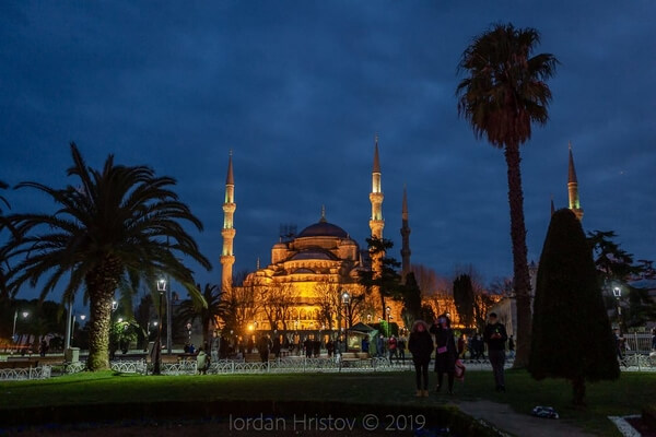 Blue mosque at the blue hour. Use the trees to frame your shot