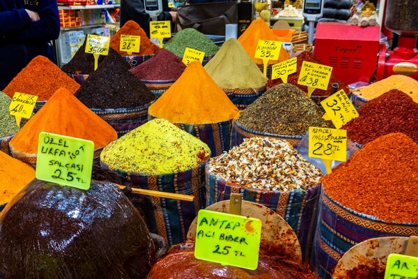 Explore the colourful stalls at the market to photograph patterns.