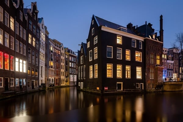House on the water during the blue hour