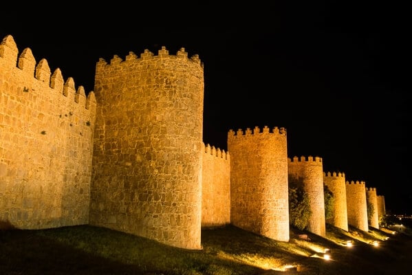 Avila, Spain. Ramparts at night.