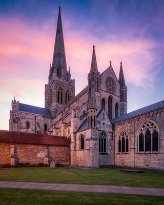 The sunset colours over the cathedral with the view from the Vicars Hall.